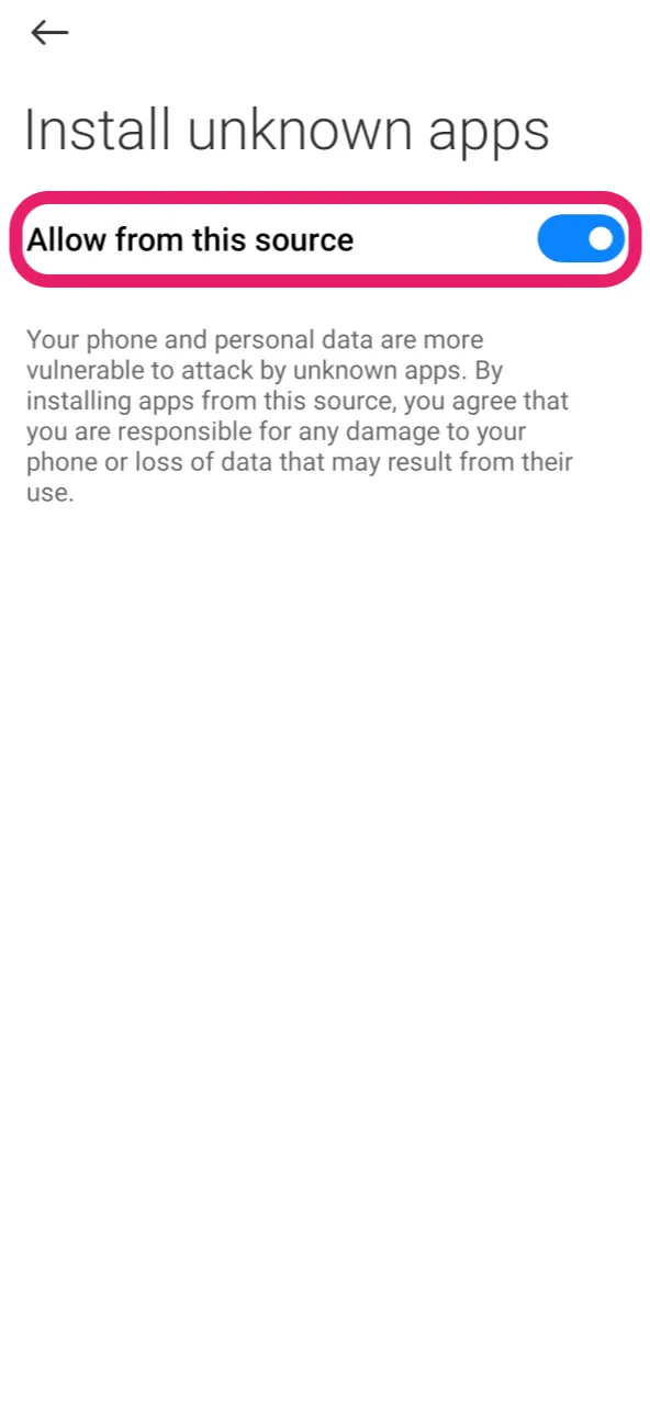 Allow the installation APK file from unknown sources for Plinko game.