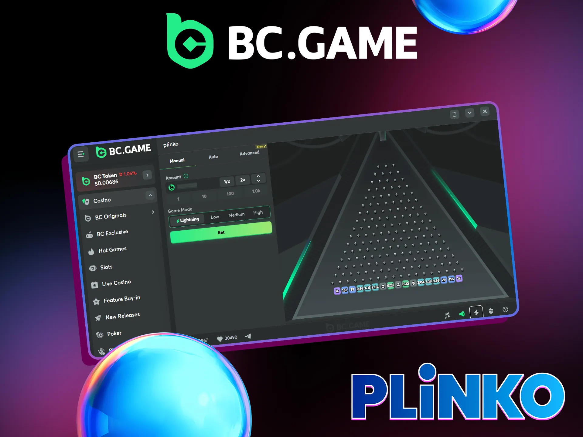 The range of Plinko official games at the BC Game exceeds 15 variants.