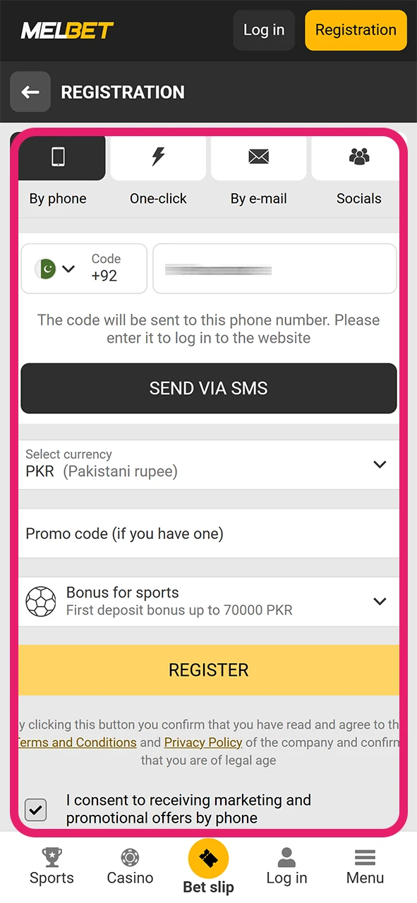 Fill out a short form with your details to register at the casino of your choice.