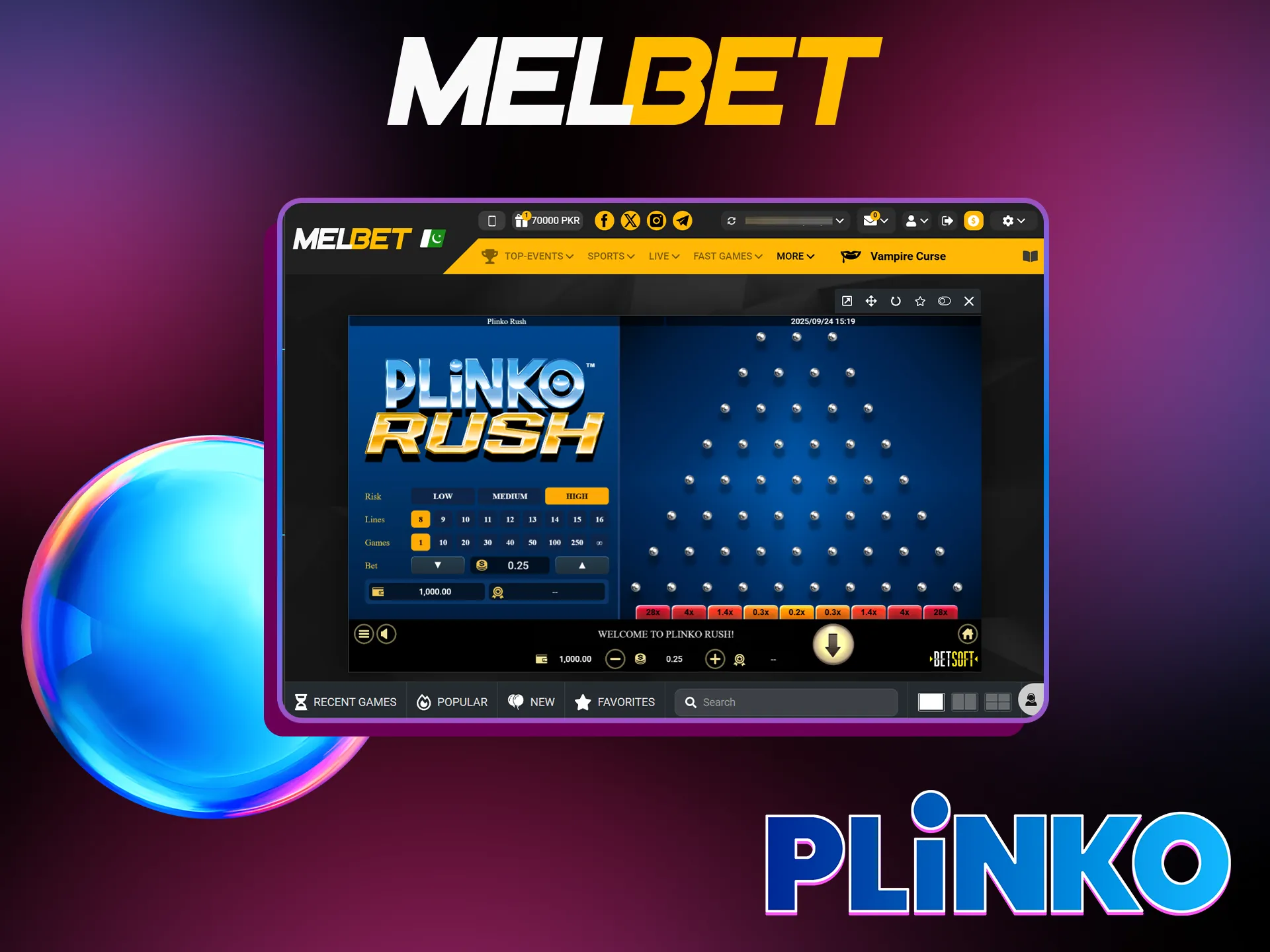 Melbet is a reliable bookmaker offering Plinko games in Pakistan.