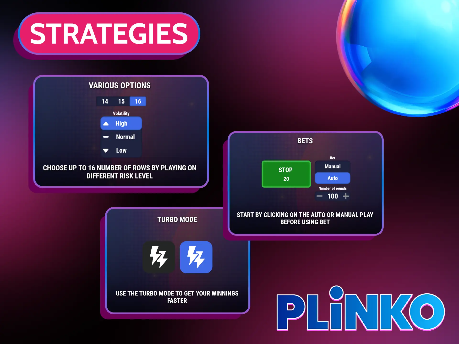 Use different strategies to increase your chances of winning at Plinko.