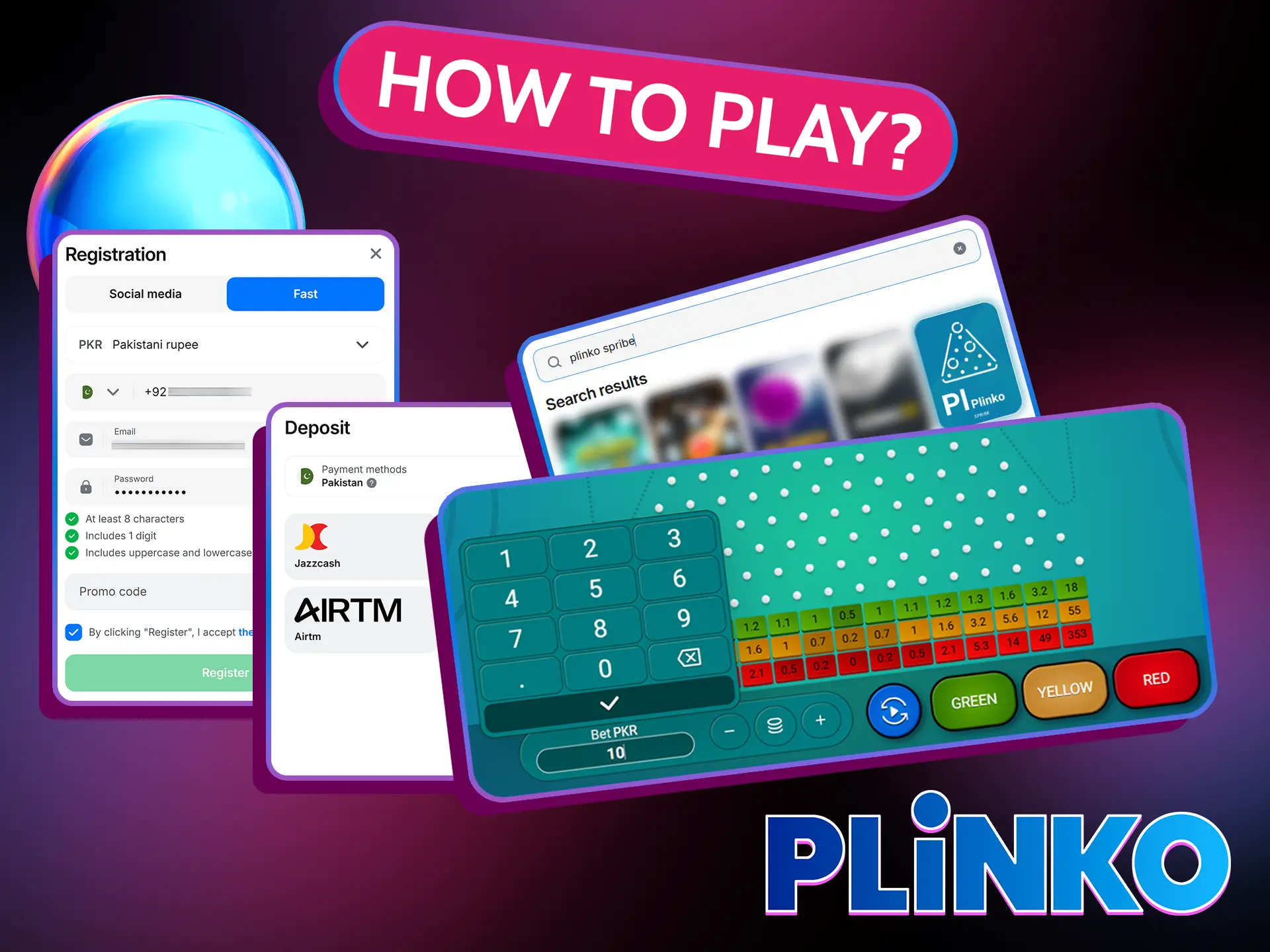 Register, make deposit, search Plinko by Spribe and start betting.
