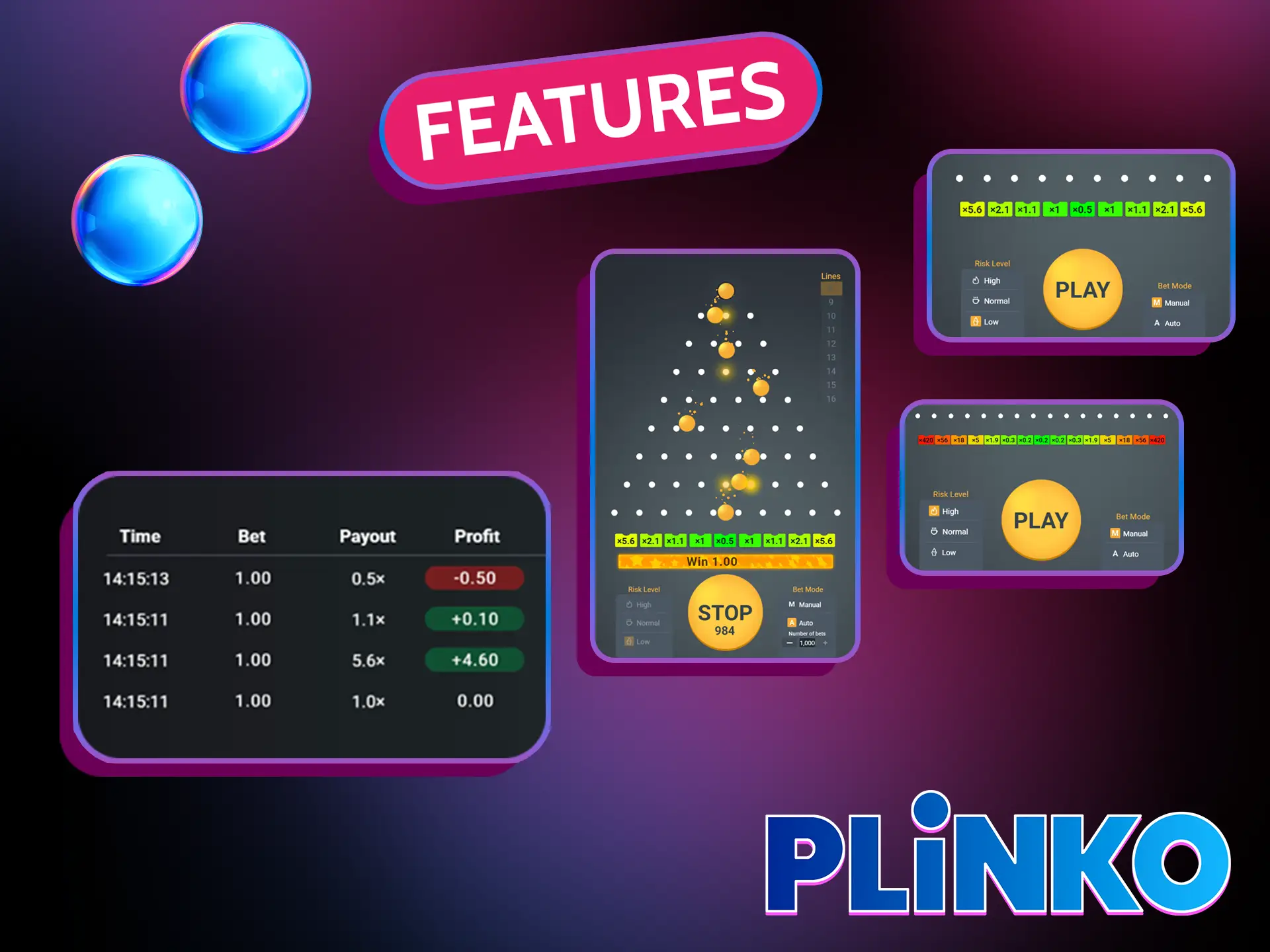 Plinko XY has a large number of special features.
