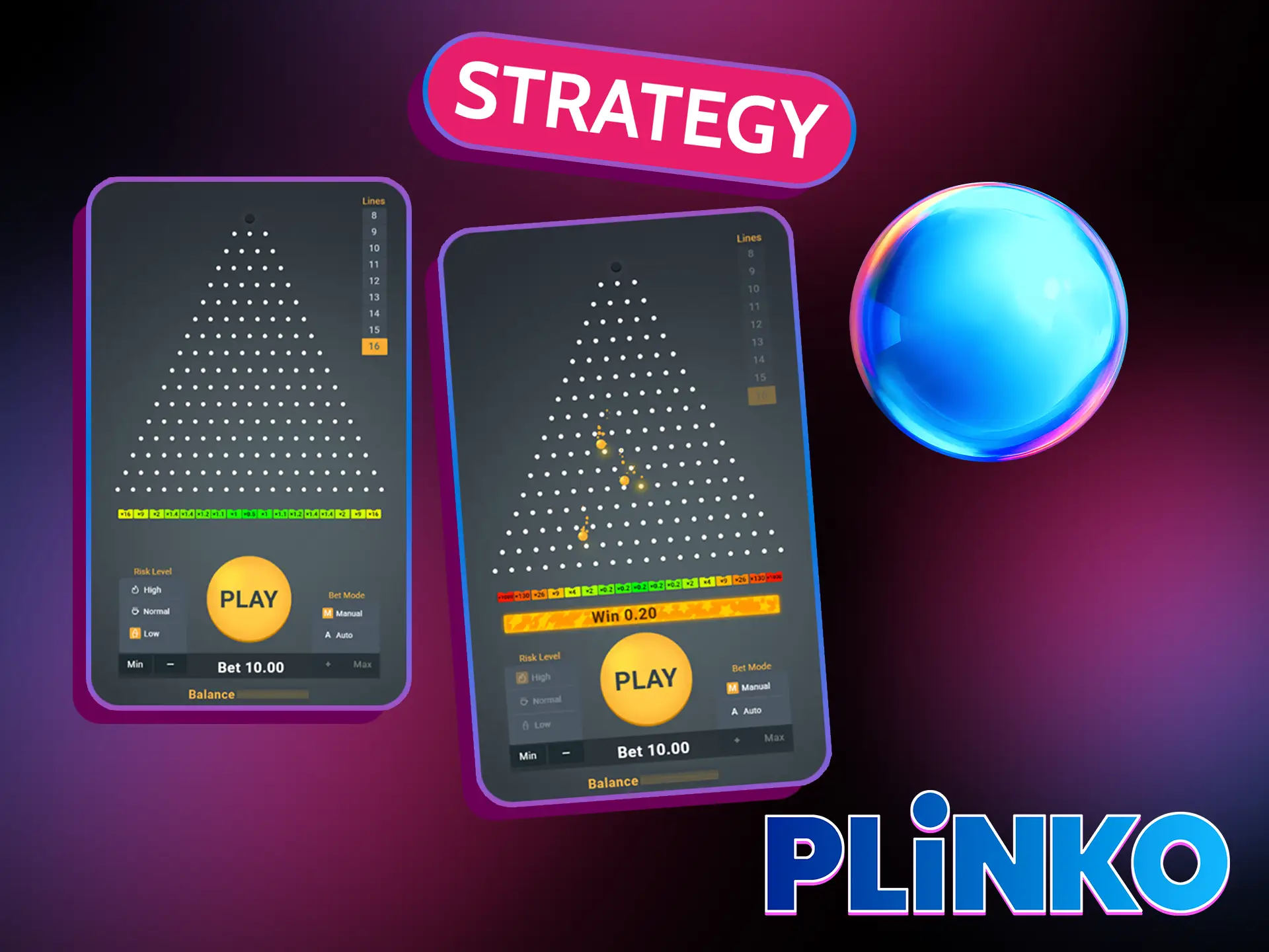You can use different Plinko XY play styles or strategies.