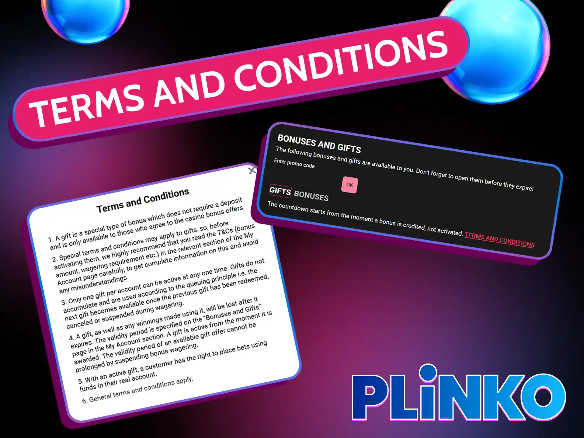 Study terms and conditions of using Plinko casino codes.