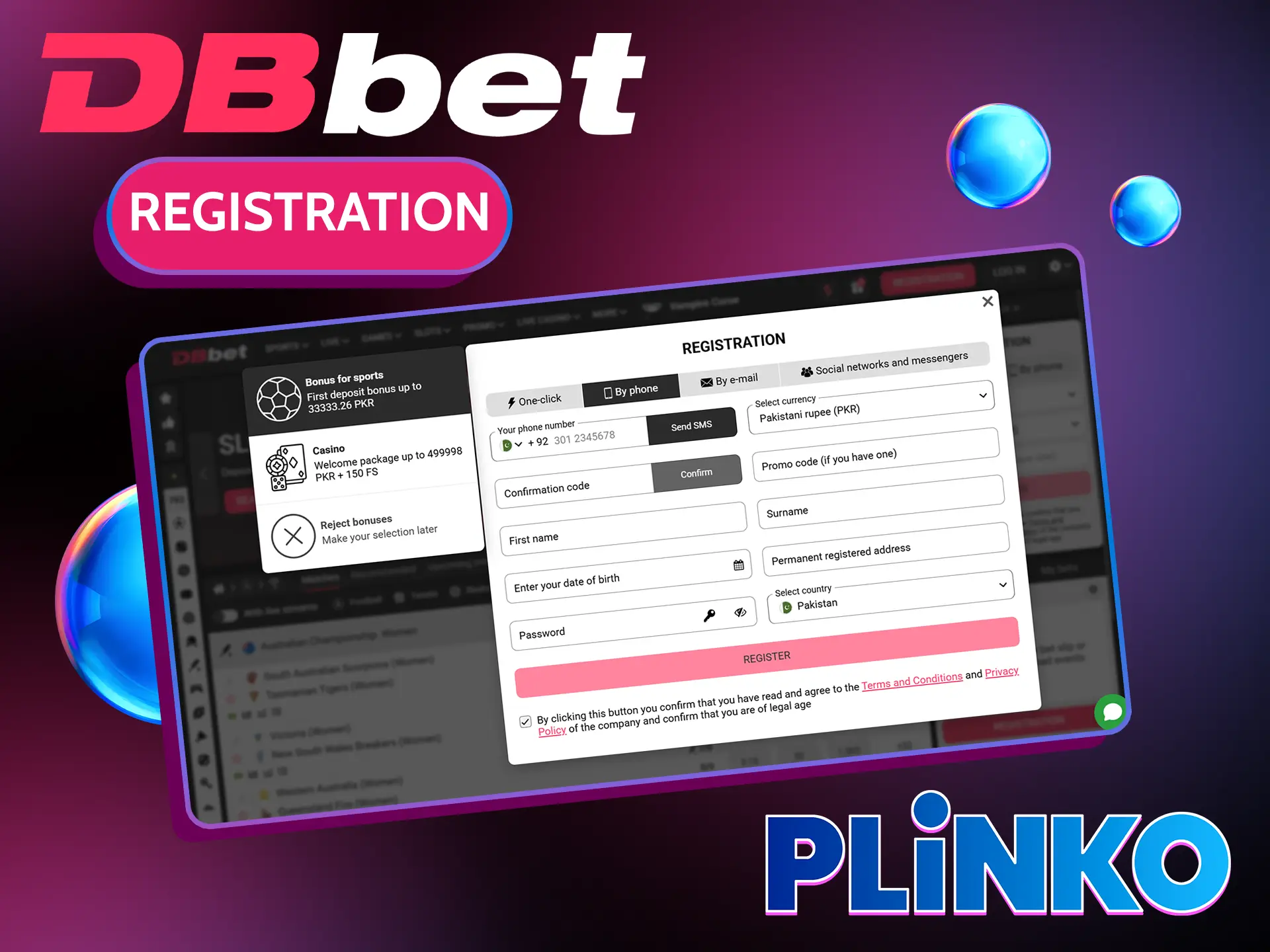 Choose one of the registration methods at DbBet Casino for a comfortable Plinko experience.