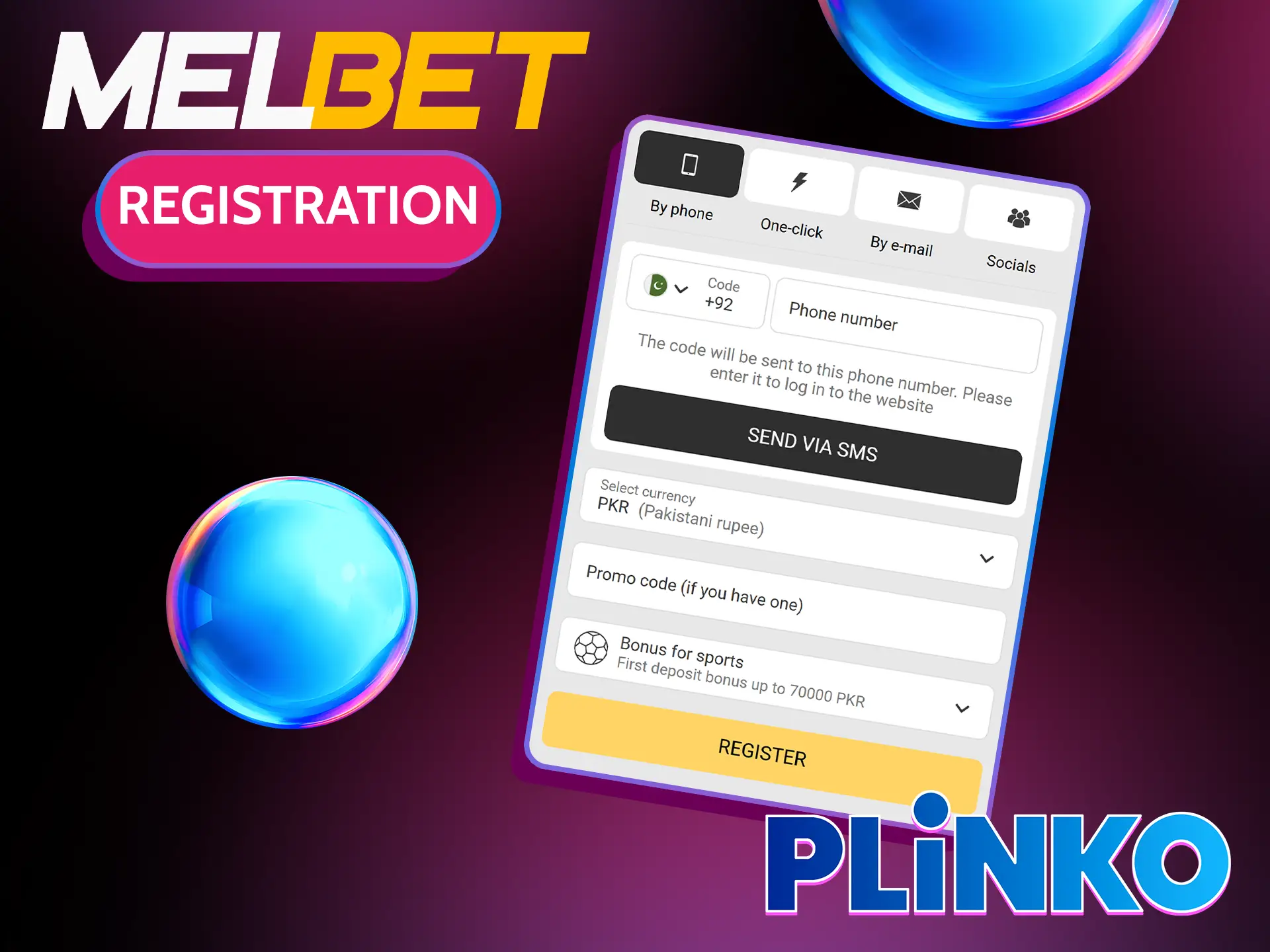 Melbet in Pakistan offers 4 ways to register Plinko.