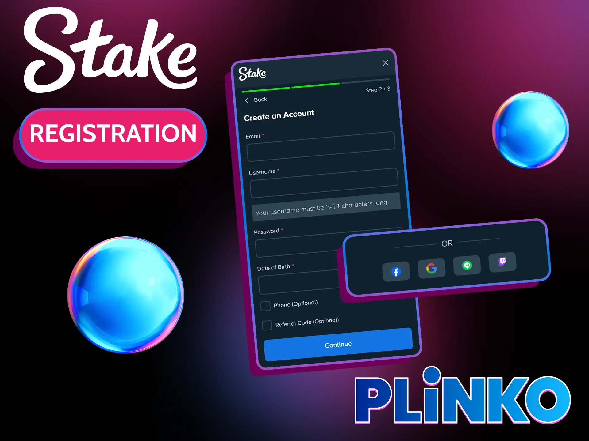Registering an account at Stake Casino, featuring a wide selection of Plinko games, takes less than 5 minutes.
