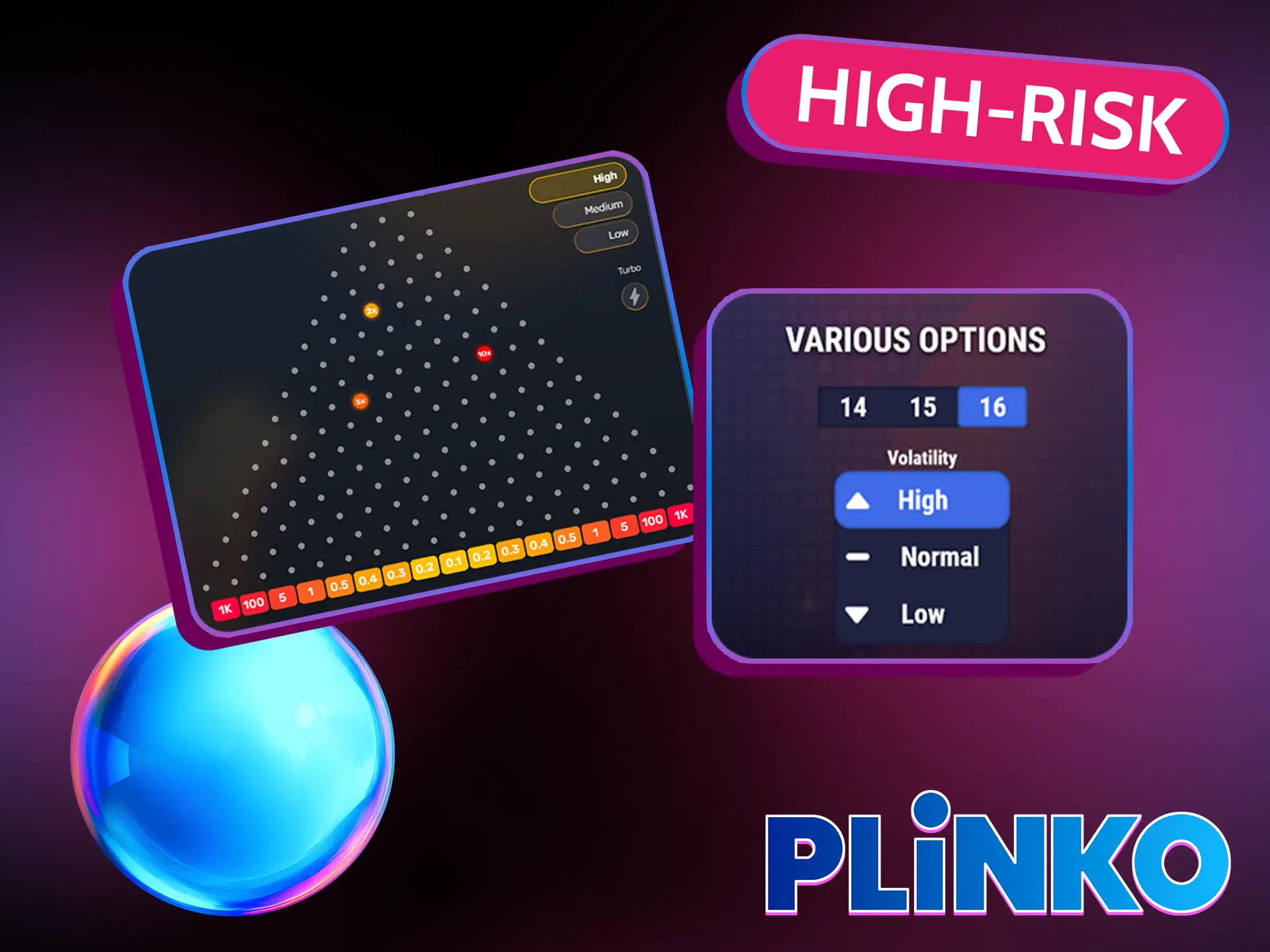 If you're lucky, a high-risk strategy can lead to huge payouts in Plinko.