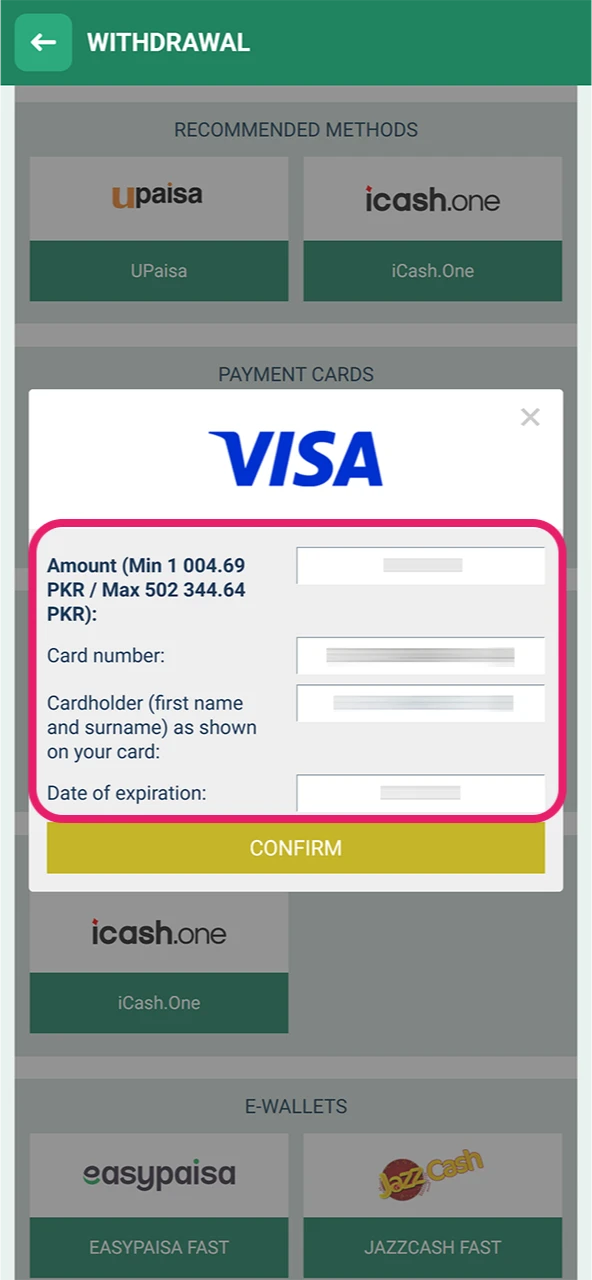 Fill in your payment details to receive your winnings in the Plinko game.