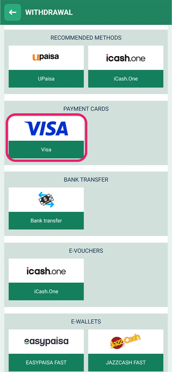 Select a payment method to receive your winnings in Plinko.