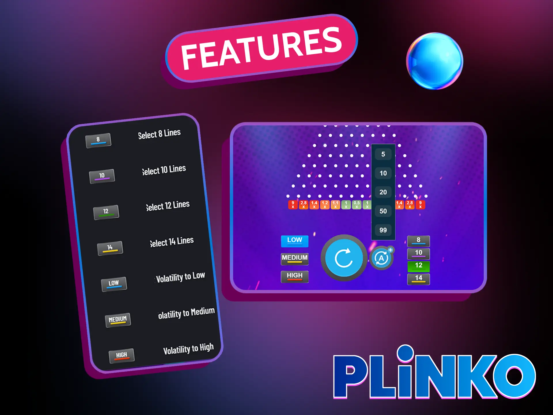 Play Plinko Go using a range of features.