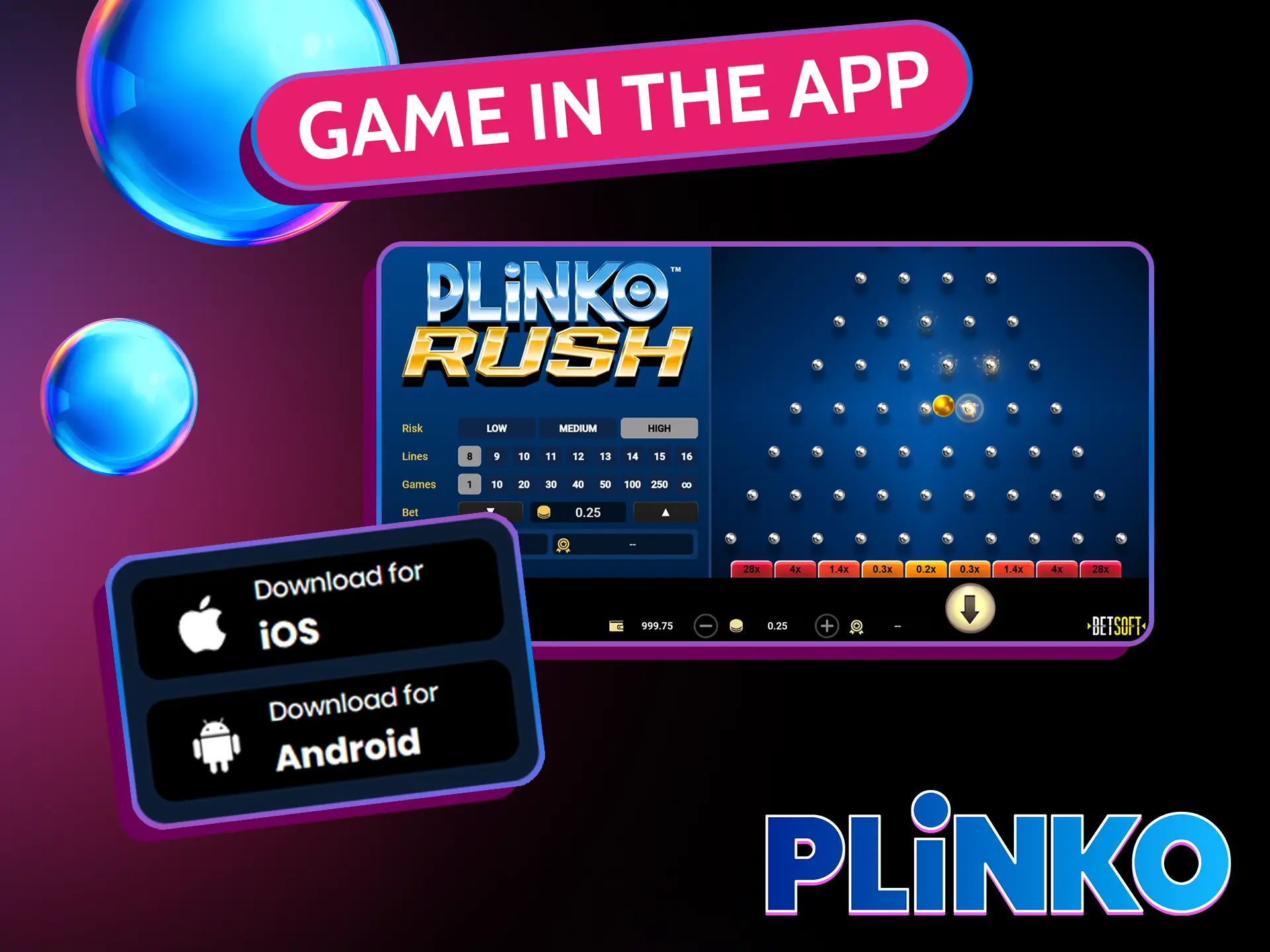 To play Plinko Rush on your phone or tablet, you need to install the online casino app.