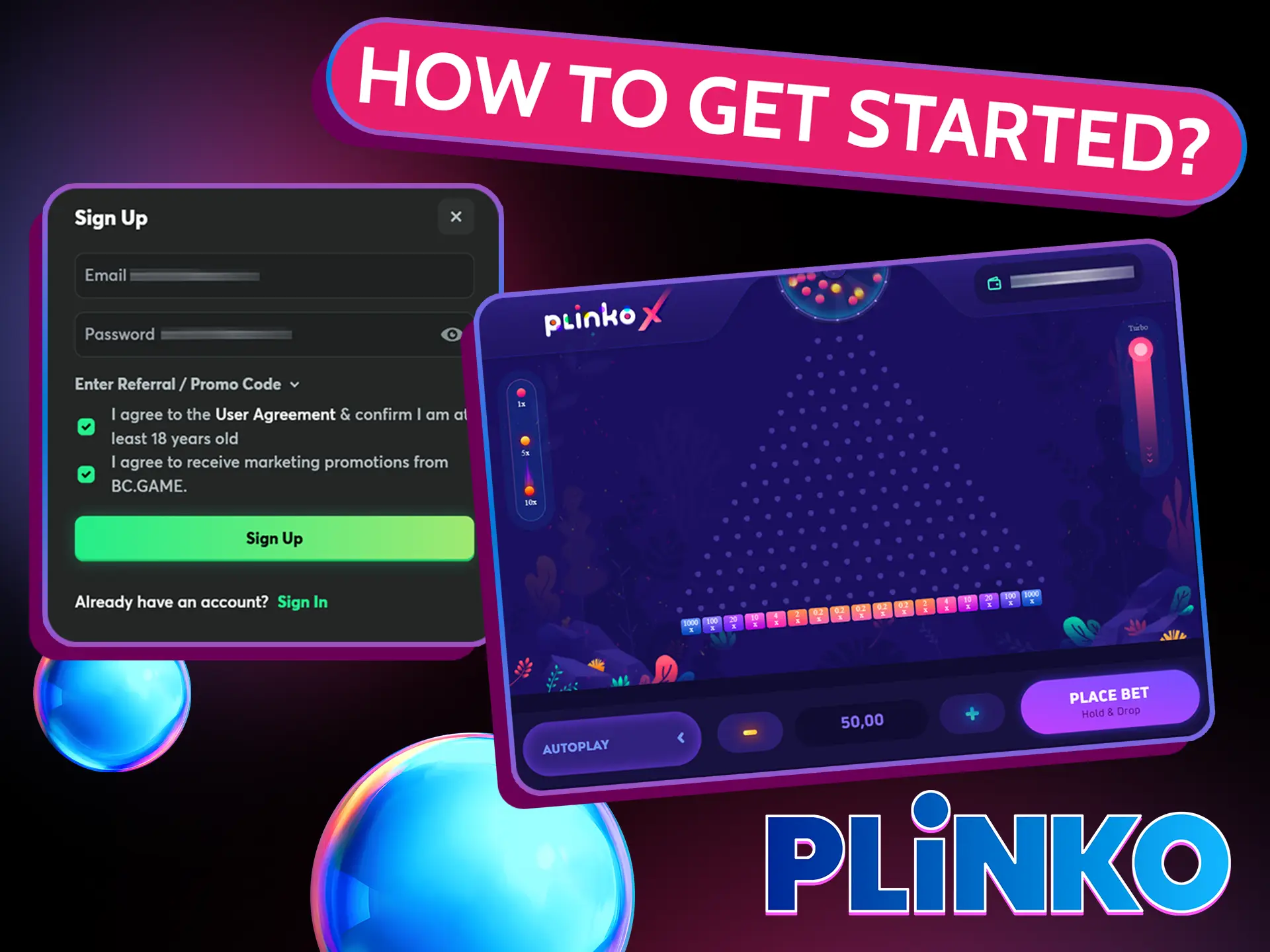 Register at one of the sites offering Plinko X, set your bet amount, and play.