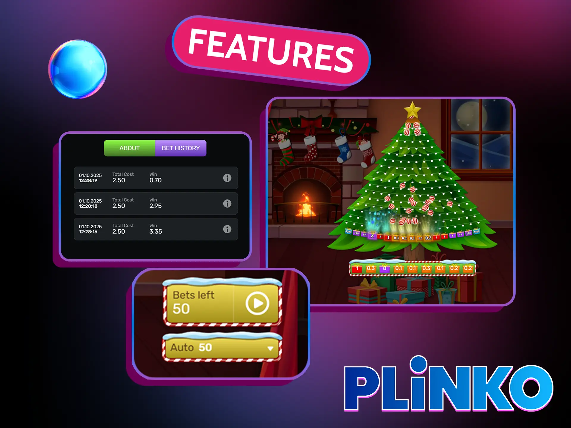 The Plinko Xmas game has special features.