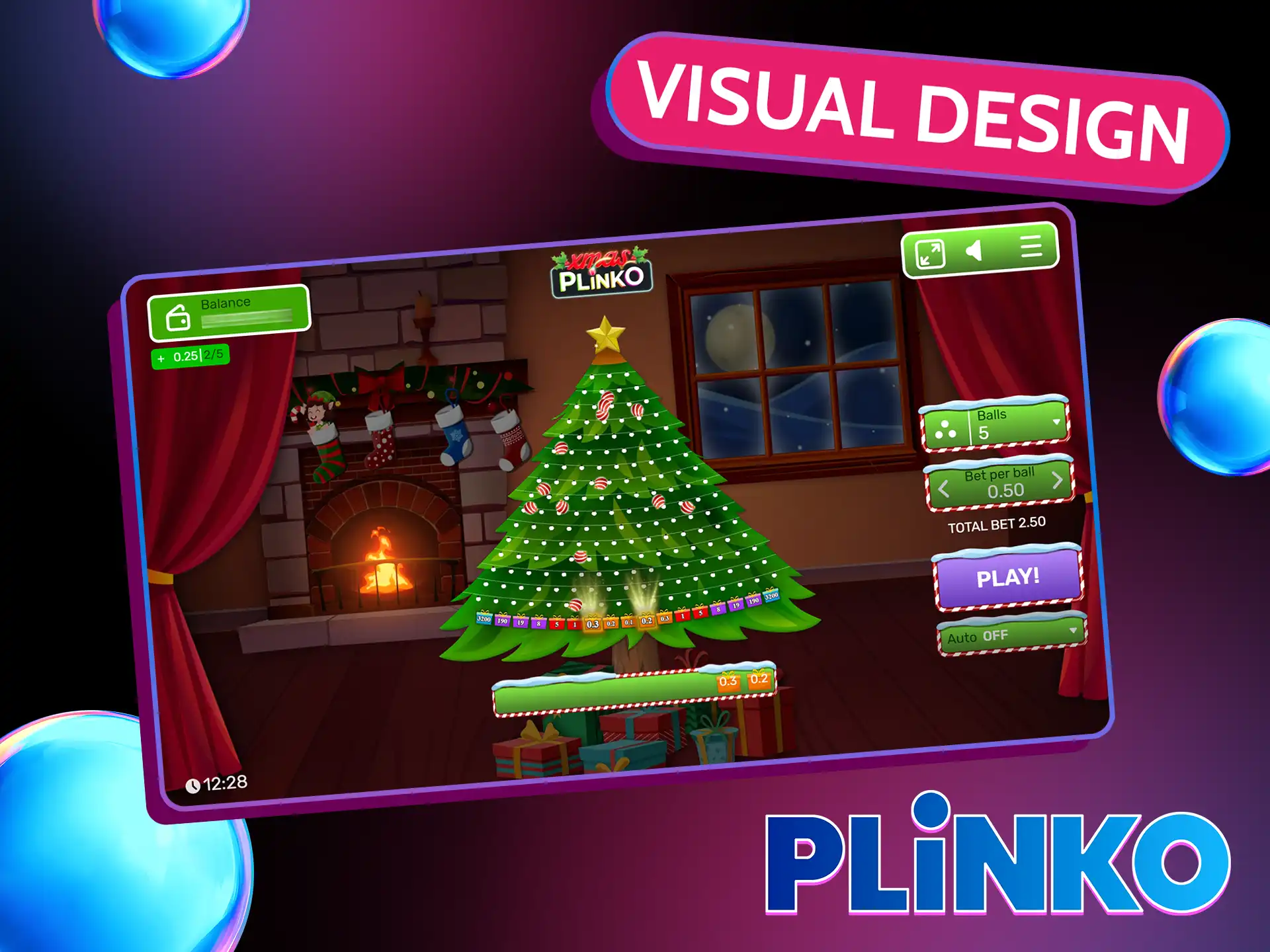Plinko Xmas has a very nice interface featuring a Christmas tree.